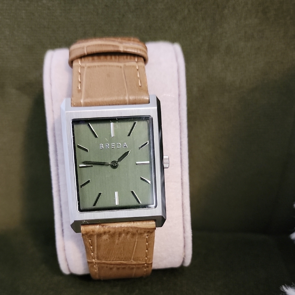 Breda Green Dial Watch with Tan Leather Strap